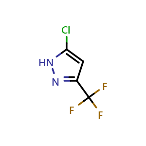 Chemical structure of 5-Chloro-3-(trifluoromethyl)-1H-pyrazole , CAS 131797-35-8, AChemBlock Q61738