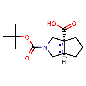 Chemical structure of cis-2-[(tert-butoxy)carbonyl]-octahydrocyclopenta[c]pyrrole-3a-carboxylic acid , CAS 1445951-33-6, AChemBlock Q61751