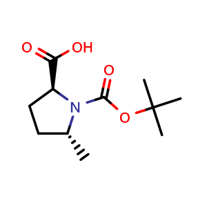 Chemical structure of (2S,5R)-1-(tert-butoxycarbonyl)-5-methylpyrrolidine-2-carboxylic acid , CAS 160033-52-3, AChemBlock Q61770