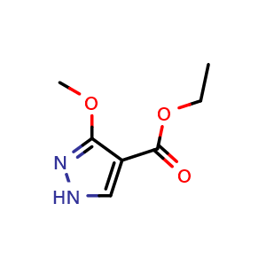 Chemical structure of Ethyl 3-methoxy-1H-pyrazole-4-carboxylate , CAS 478968-48-8, AChemBlock Q61774