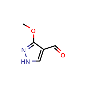 Chemical structure of 3-methoxy-1H-pyrazole-4-carbaldehyde , CAS 1215632-94-2, AChemBlock Q61775