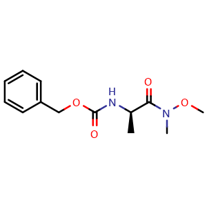 Chemical structure of benzyl (R)-(1-(methoxy(methyl)amino)-1-oxopropan-2-yl)carbamate , CAS 152169-60-3, AChemBlock Q61785