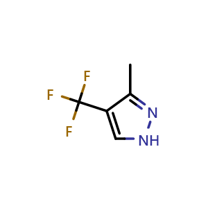 Chemical structure of 3-methyl-4-(trifluoromethyl)-1H-pyrazole , CAS 864239-61-2, AChemBlock Q61797