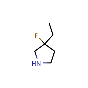 Chemical structure of 3-ethyl-3-fluoropyrrolidine , CAS 1554559-61-3, AChemBlock Q61801