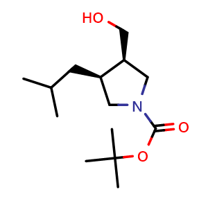 Chemical structure of tert-butyl (3R,4S)-3-(hydroxymethyl)-4-isobutylpyrrolidine-1-carboxylate , CAS 2306252-80-0, AChemBlock Q61841