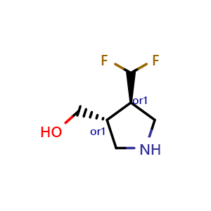 Chemical structure of [trans-4-(difluoromethyl)pyrrolidin-3-yl]methanol , CAS 2306247-15-2, AChemBlock Q61854