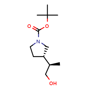 Chemical structure of tert-butyl (S)-3-((R)-1-hydroxypropan-2-yl)pyrrolidine-1-carboxylate , CAS 2306259-25-4, AChemBlock Q61870