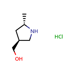 Chemical structure of rel-((3S,5S)-5-methylpyrrolidin-3-yl)methanol hydrochloride , CAS 664364-42-5, AChemBlock Q61879