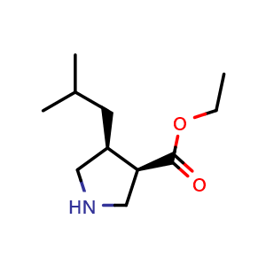 Chemical structure of ethyl (3R,4S)-4-isobutylpyrrolidine-3-carboxylate , CAS 370557-04-3, AChemBlock Q61905