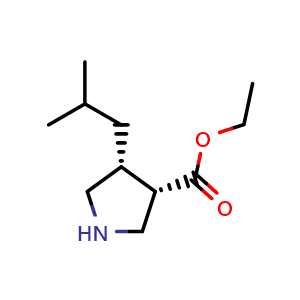 Chemical structure of ethyl (3S,4R)-4-isobutylpyrrolidine-3-carboxylate , CAS 370557-06-5, AChemBlock Q61906