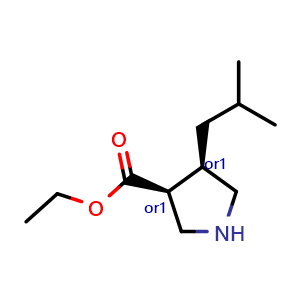 Chemical structure of ethyl cis-4-(2-methylpropyl)pyrrolidine-3-carboxylate , CAS 777863-84-0, AChemBlock Q61907