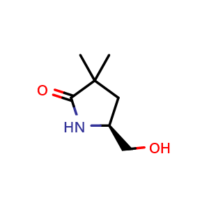 Chemical structure of (S)-5-(Hydroxymethyl)-3,3-dimethylpyrrolidin-2-one , CAS 156088-46-9, AChemBlock Q61916