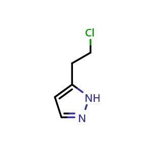 Chemical structure of 5-(2-chloroethyl)-1H-pyrazole , CAS 57245-85-9, AChemBlock Q61921