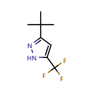 Chemical structure of 3-(tert-butyl)-5-(trifluoromethyl)-1H-pyrazole , CAS 150433-22-0, AChemBlock Q61940