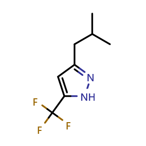 Chemical structure of 3-isobutyl-5-(trifluoromethyl)-1H-pyrazole , CAS 67294-34-2, AChemBlock Q61941