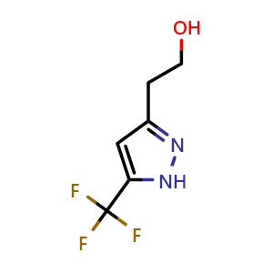 Chemical structure of 2-(5-(trifluoromethyl)-1H-pyrazol-3-yl)ethan-1-ol , CAS 185853-95-6, AChemBlock Q61942