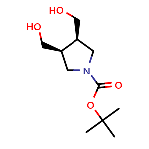 Chemical structure of tert-butyl (3R,4S)-3,4-bis(hydroxymethyl)pyrrolidine-1-carboxylate , CAS 1393732-25-6, AChemBlock Q61959