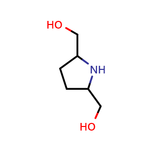 Chemical structure of Pyrrolidine-2,5-diyldimethanol , CAS 5626-66-4, AChemBlock Q61970