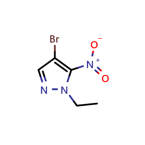 Chemical structure of 4-bromo-1-ethyl-5-nitro-1H-pyrazole , CAS 1439820-86-6, AChemBlock Q61971