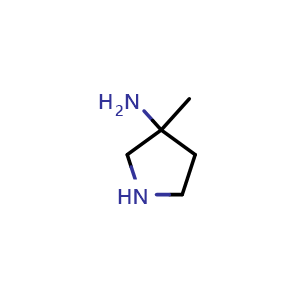 Chemical structure of 3-methylpyrrolidin-3-amine , CAS 105675-13-6, AChemBlock Q61976