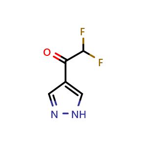 Chemical structure of 2,2-difluoro-1-(1H-pyrazol-4-yl)ethan-1-one , CAS 2092767-64-9, AChemBlock Q62005