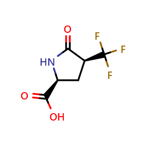 Chemical structure of (2S,4S)-5-oxo-4-(trifluoromethyl)pyrrolidine-2-carboxylic acid , CAS 527704-96-7, AChemBlock Q62058