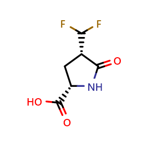 Chemical structure of (2S,4S)-4-(difluoromethyl)-5-oxopyrrolidine-2-carboxylic acid , CAS 527705-01-7, AChemBlock Q62059