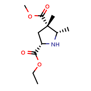 Chemical structure of 2-ethyl 4-methyl (2S,4S,5S)-4,5-dimethylpyrrolidine-2,4-dicarboxylate , CAS 2306245-67-8, AChemBlock Q62074