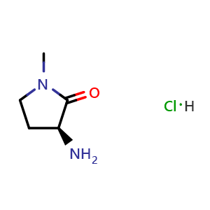 Chemical structure of (S)-3-amino-1-methylpyrrolidin-2-one hydrochloride , CAS 956109-55-0, AChemBlock Q62092