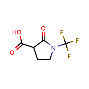 Chemical structure of 2-oxo-1-(trifluoromethyl)pyrrolidine-3-carboxylic acid , CAS 2306276-29-7, AChemBlock Q62100