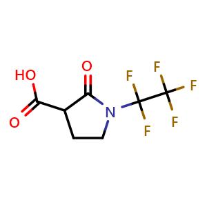 Chemical structure of 2-oxo-1-(perfluoroethyl)pyrrolidine-3-carboxylic acid , CAS 2306277-95-0, AChemBlock Q62102