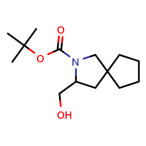 Chemical structure of tert-butyl 3-(hydroxymethyl)-2-azaspiro[4.4]nonane-2-carboxylate , CAS 2306263-80-7, AChemBlock Q62105