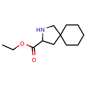 Chemical structure of ethyl 2-azaspiro[4.5]decane-3-carboxylate , CAS 203934-57-0, AChemBlock Q62107