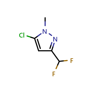 Chemical structure of 5-chloro-3-(difluoromethyl)-1-methyl-1H-pyrazole , CAS 1484576-97-7, AChemBlock Q62109