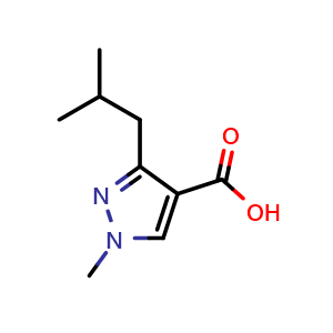 Chemical structure of 3-isobutyl-1-methyl-1H-pyrazole-4-carboxylic acid , CAS 1552231-60-3, AChemBlock Q62121