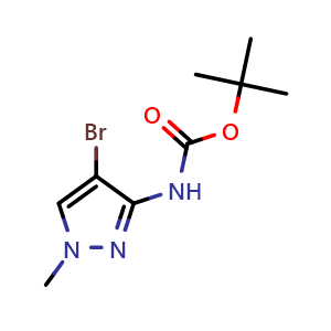 Chemical structure of tert-butyl (4-bromo-1-methyl-1H-pyrazol-3-yl)carbamate , CAS 1021736-04-8, AChemBlock Q62127