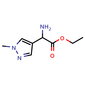 Chemical structure of ethyl 2-amino-2-(1-methyl-1H-pyrazol-4-yl)acetate , CAS 1218057-55-6, AChemBlock Q62130