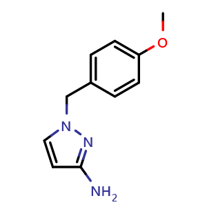 Chemical structure of 1-(4-methoxybenzyl)-1H-pyrazol-3-amine , CAS 1003011-46-8, AChemBlock Q62138