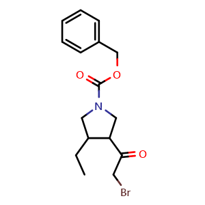 Chemical structure of benzyl 3-(2-bromoacetyl)-4-ethylpyrrolidine-1-carboxylate , CAS 1708997-41-4, AChemBlock Q62139