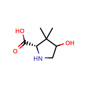 Chemical structure of (2S)-4-Hydroxy-3,3-dimethylpyrrolidine-2-carboxylic acid , CAS 908856-58-6, AChemBlock Q62148