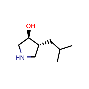 Chemical structure of (3S,4R)-4-isobutylpyrrolidin-3-ol , CAS 1242166-63-7, AChemBlock Q62156
