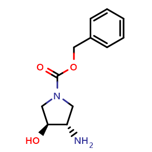 Chemical structure of benzyl (3S,4S)-3-amino-4-hydroxypyrrolidine-1-carboxylate , CAS 169900-03-2, AChemBlock Q62169