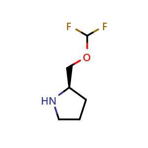 Chemical structure of (R)-2-((difluoromethoxy)methyl)pyrrolidine , CAS 2227198-46-9, AChemBlock Q62174