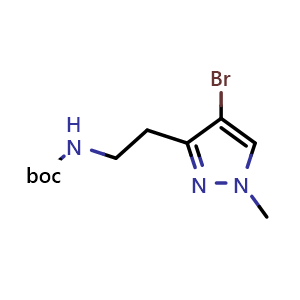Chemical structure of tert-butyl (2-(4-bromo-1-methyl-1H-pyrazol-3-yl)ethyl)carbamate , CAS 2306275-11-4, AChemBlock Q62178