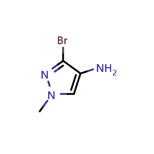 Chemical structure of 3-bromo-1-methyl-1H-pyrazol-4-amine , CAS 1909316-30-8, AChemBlock Q62183