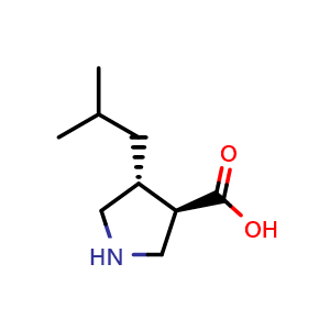 Chemical structure of (3R,4R)-4-isobutylpyrrolidine-3-carboxylic acid , CAS 261896-26-8, AChemBlock Q62193
