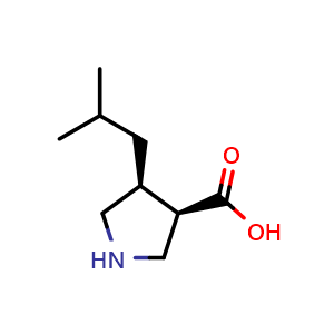 Chemical structure of (3R,4S)-4-isobutylpyrrolidine-3-carboxylic acid , CAS 370557-08-7, AChemBlock Q62195