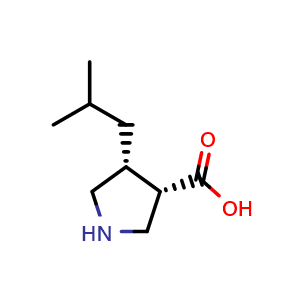 Chemical structure of (3S,4R)-4-isobutylpyrrolidine-3-carboxylic acid , CAS 370557-09-8, AChemBlock Q62196