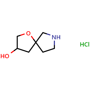 Chemical structure of 1-oxa-7-azaspiro[4.4]nonan-3-ol hydrochloride , CAS 1613292-49-1, AChemBlock Q62198