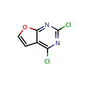 Chemical structure of 2,4-dichlorofuro[2,3-d]pyrimidine , CAS 1000577-84-3, AChemBlock Q62216